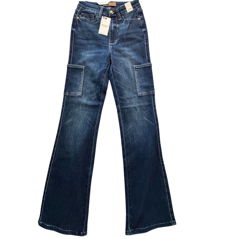 Judy Blue High Waist Cargo Bootcut Jeans Dark Wash Stretch Denim JB88872 DK 0/24